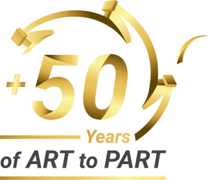 ICAM Technologies 50th anniversary gold logo Art to Part